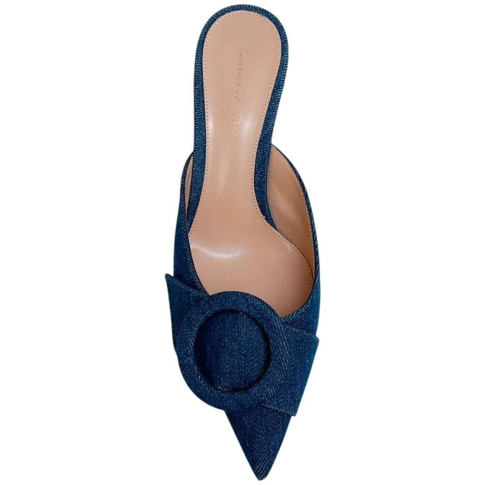 Gianvito Rossi Mid Blue Denim Portofino 55 Mules - Picture 4 of 8